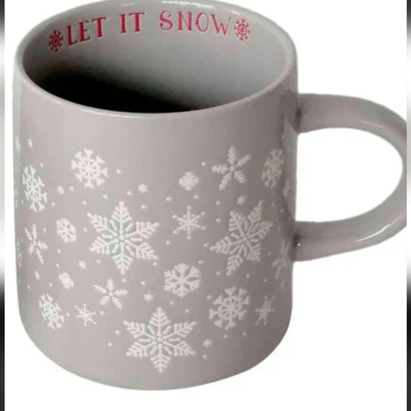 PLACE&TIME Gray Ceramic Coffee Mug-White Snowflake Pattern-Inside "LET IT SNOW" - Picture 8 of 8